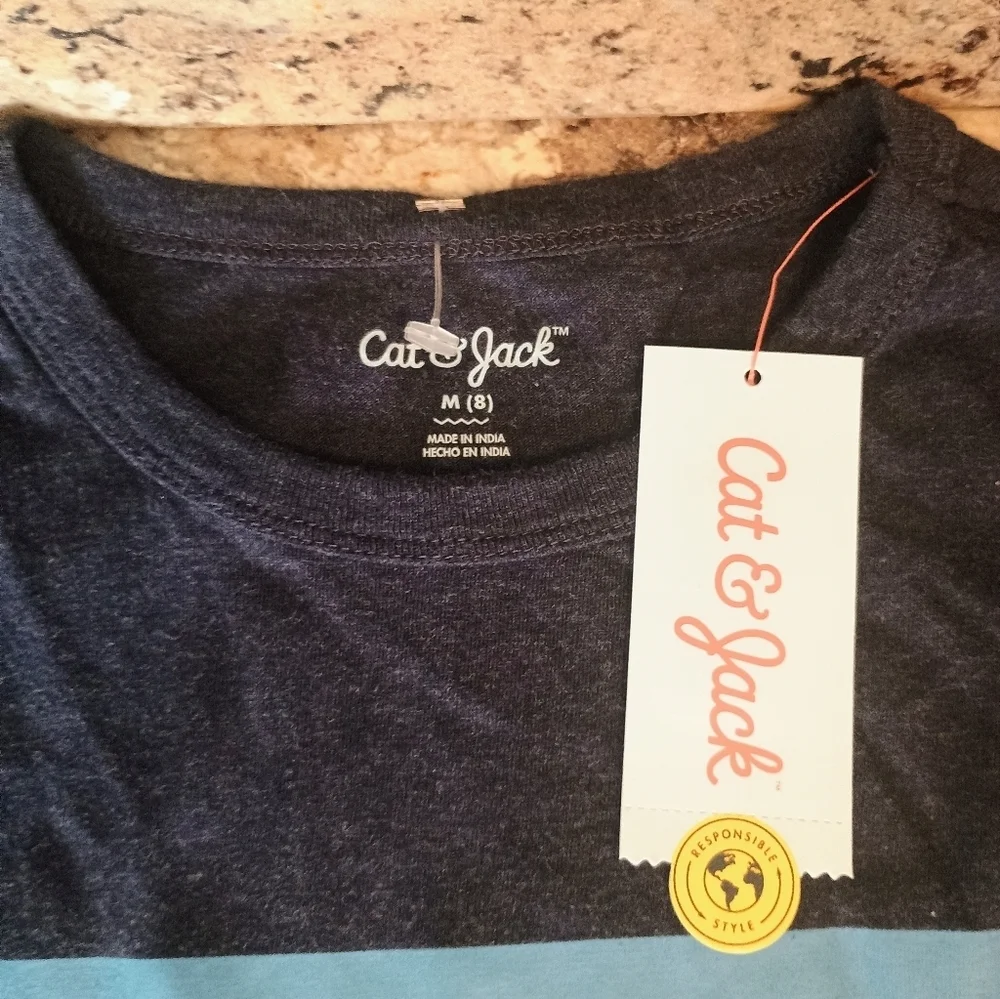 Cat & Jack Navy Long Sleeve Shirt with Rainbow Stripes.Boys.nwt